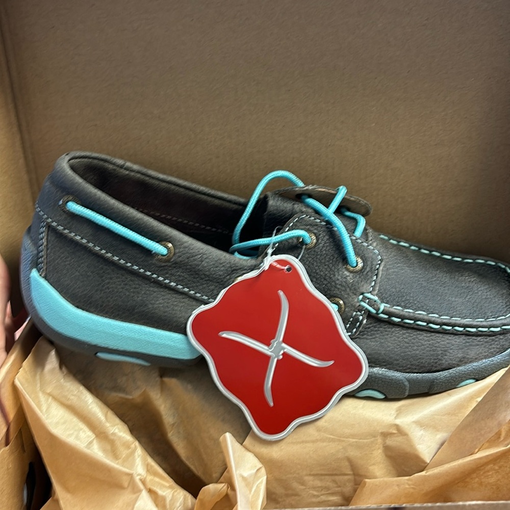 Twisted X Grey/ Light Blue Women’s Driving Mocs